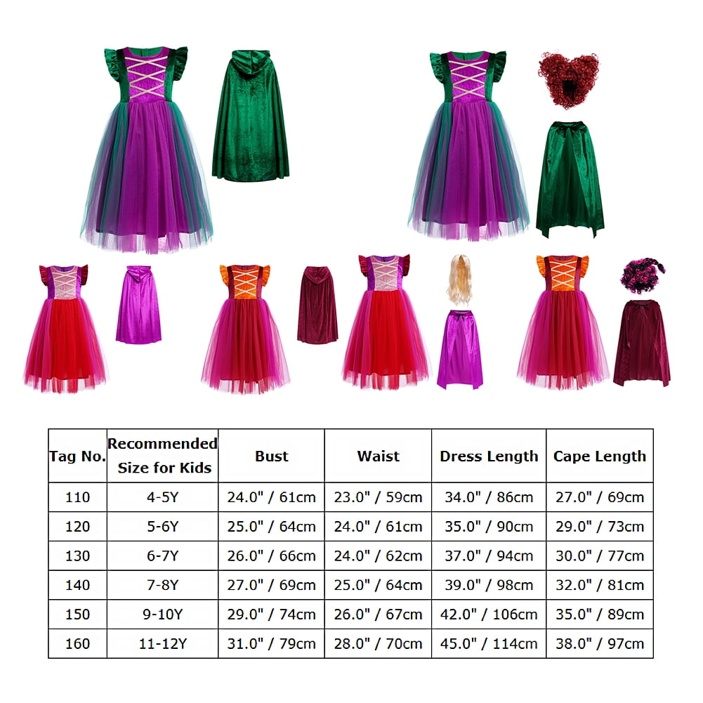 IBTOM CASTLE Kids Girls Witch Costume Tulle Dress Velvet Hooded Cloak Wigs Set Halloween Cosplay Birthday Party Carnival Dress up Outfit 4-5 Years Purple 2pcs