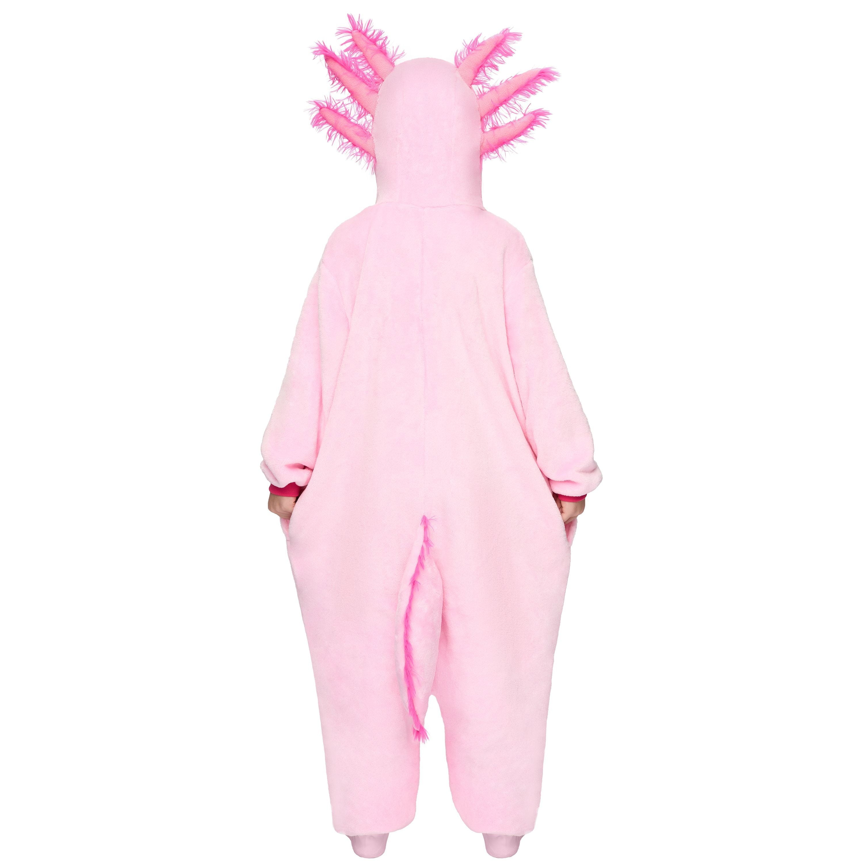  Halloween Axolotl Costume for Kids, Zip-Up Hooded Jumpsuit Pajama for Halloween Themed Party