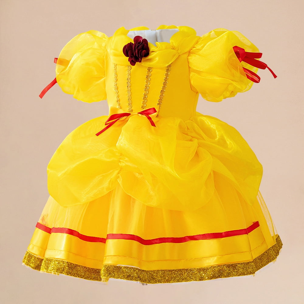 Princess Yellow Costume for Baby Girls Halloween Cosplay Party Outfit, Size 9-12M