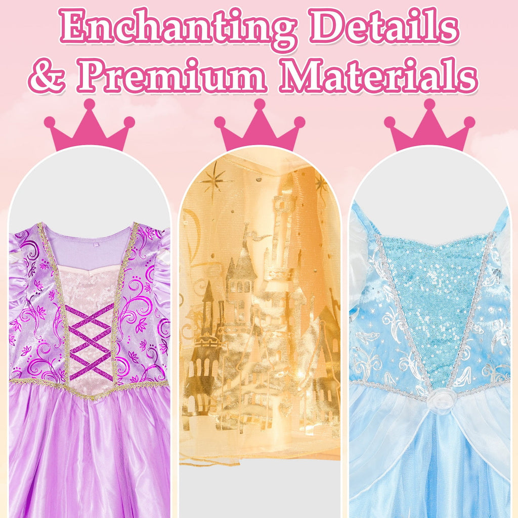 Girls Princess Dress up Clothes, 3Pack Princess Costume Trunk for Kids Pretend Play Christmas Birthday Gift