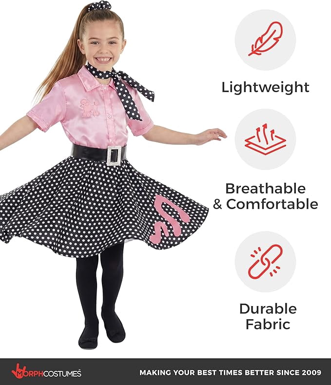 Fun Shack Girls 50s Pink Poodle Dress Costume Kids 1950s Rock N Roll Dancer Halloween Black XL