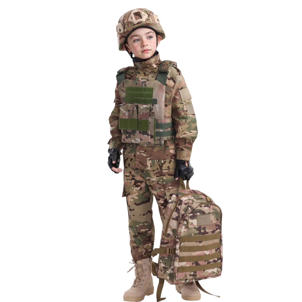 Children's Army Special Forces uniforms, children's camouflage uniforms, helmets, backpacks, and boy soldier Halloween role-play costumes
