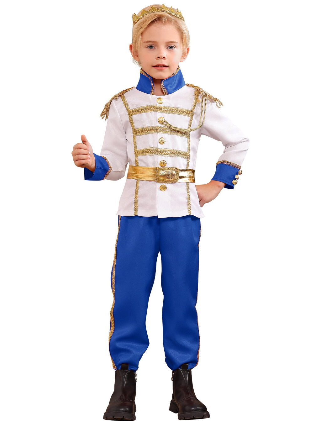 IBTOM CASTLE Boys Prince Charming Costume Halloween Cosplay Dress up Birthday Party Medieval Royal Prince Outfits for Toddler Child 3-4 Years Blue 4pcs