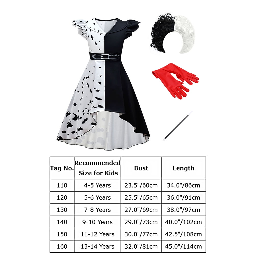 IBTOM CASTLE Kids Girls Halloween Costume Carnival Cosplay Movie Character Dress + Wig + Gloves + Cigarette Holder 4 Pieces Set for Photo Shoot
