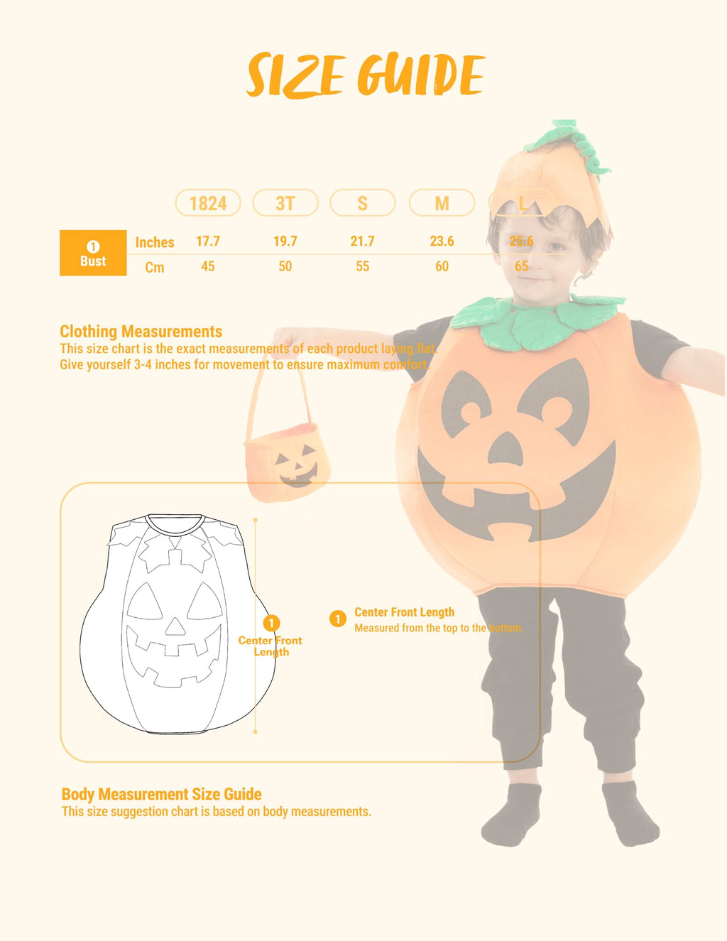  Child Pumpkin Costume with Toy Basket for Kids Toddler Halloween Dress Up Pumpkin Themed Party Role Play Cosplay