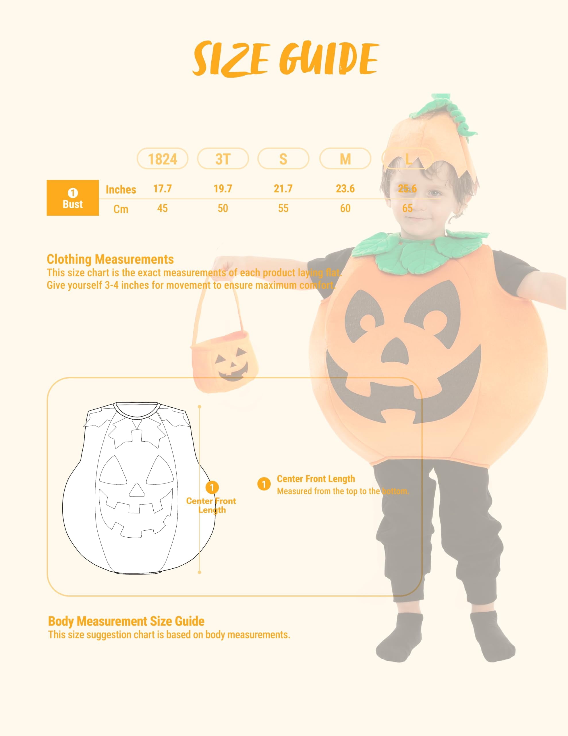  Child Pumpkin Costume with Toy Basket for Kids Toddler Halloween Dress Up Pumpkin Themed Party Role Play Cosplay