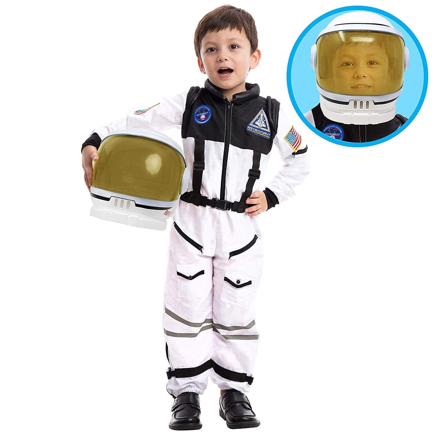  Astronaut Costume with Helmet for Kids Toddler Boys Halloween Dress Up Party and Roly Play Cosplay 3-14 Years