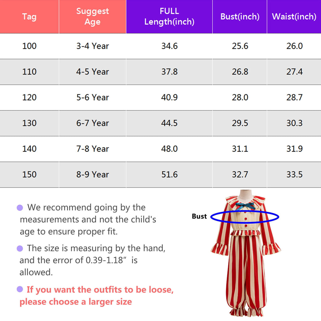 4PC Kids Clown Costume Set Halloween Cosplay Outfits for Boys Girls, Size 4-5Y
