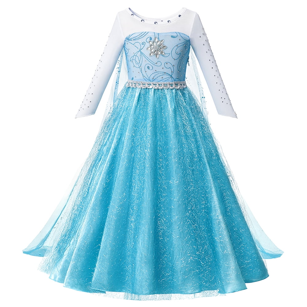 MAVLLY Princess Costume for Girls Cosplay Dress Bling Synthetic Crystal Bodice Snow Queen Princess Party Dress Fancy Children Clothes with Accessories Set 8 (2-12T)