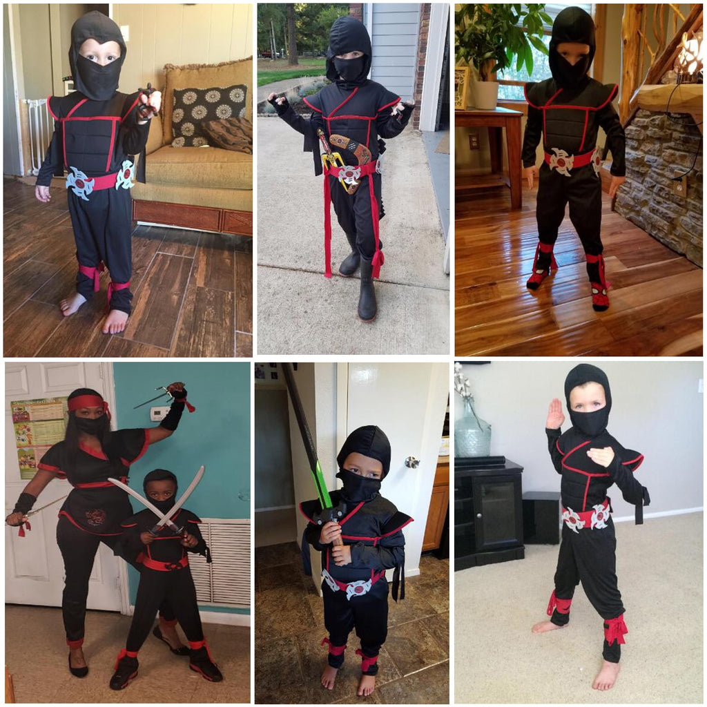  Deluxe Ninja Costume Set Muscle Ninja Costumes for Kids Cosplay Dress up Accessories(kids-L-8/9T)