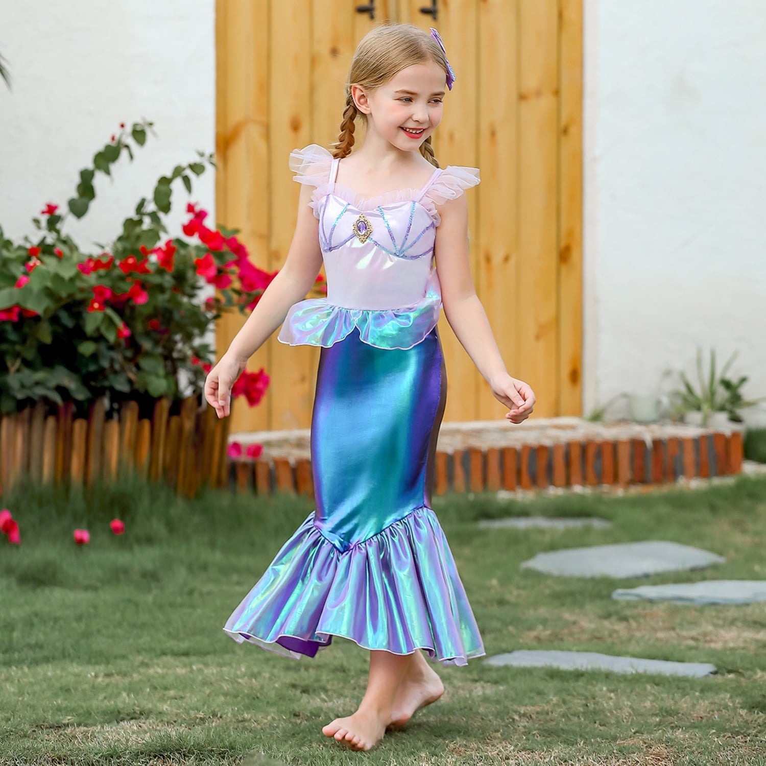  Mermaid Dress for Girls - Mermaid Fancy Costume Halloween Princess Dresses for Girls 3-10 Birthday Gift