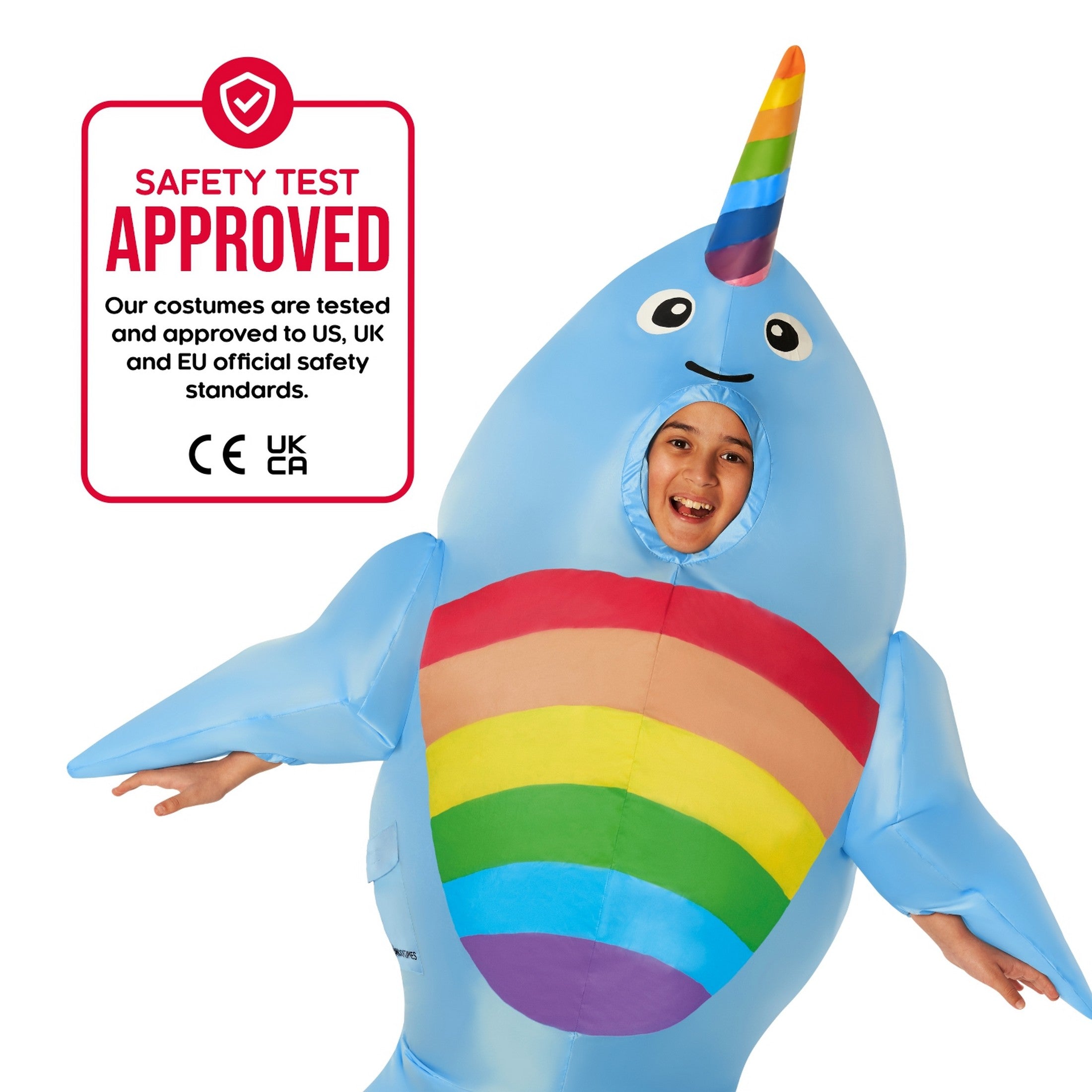  Kids Inflatable Narwhal Costume Boys Girls Blow Up Rainbow Fish Halloween Blue One Size