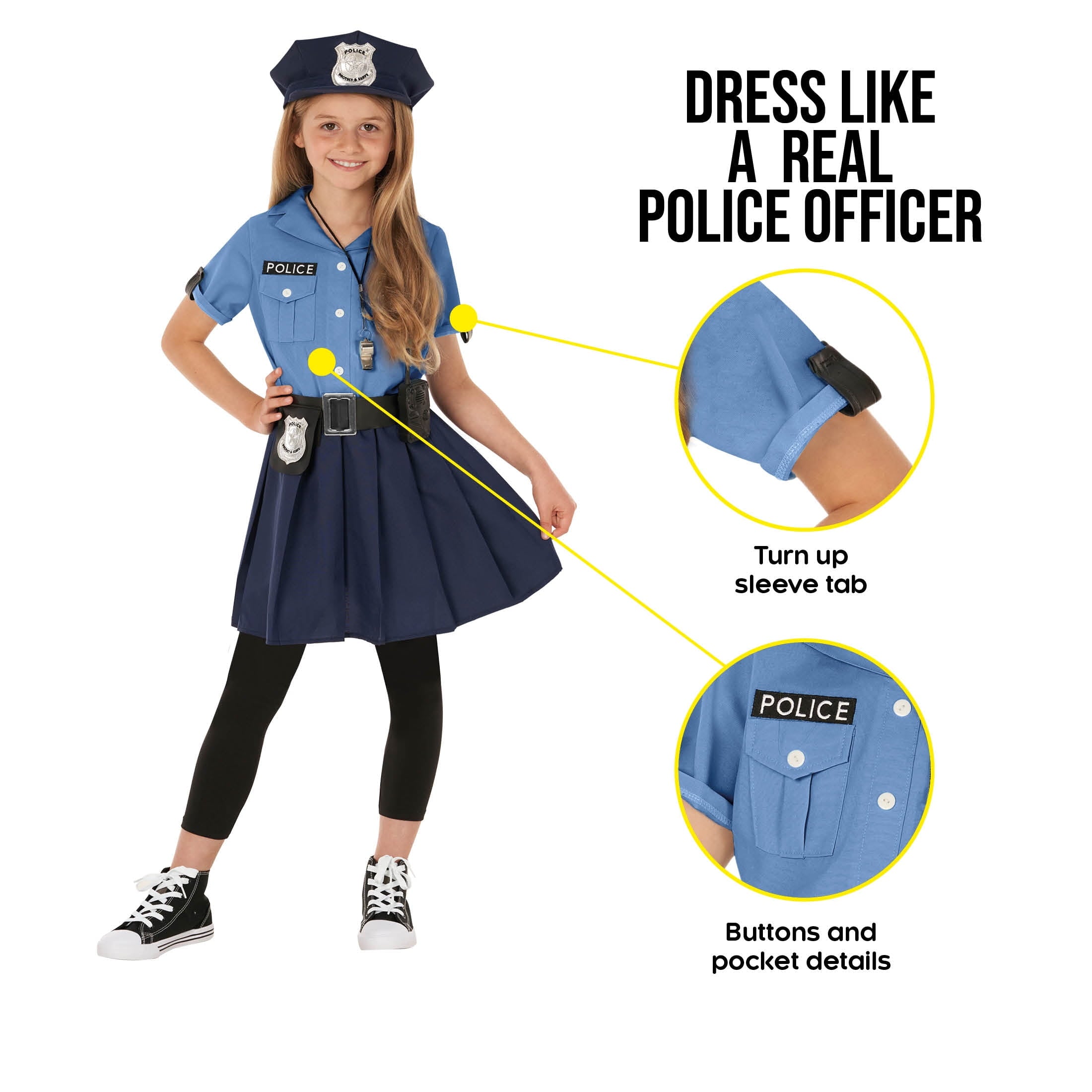  Blue Police Girl Costume Toys Kids Officer Cop Uniform Dress Halloween Halloween Blue L