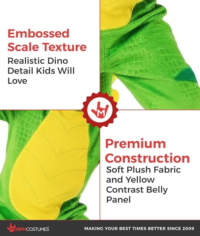  Kids Green T Rex Costume Boys Girls Dinosaur Jumpsuit Fancy Dress Halloween Green M