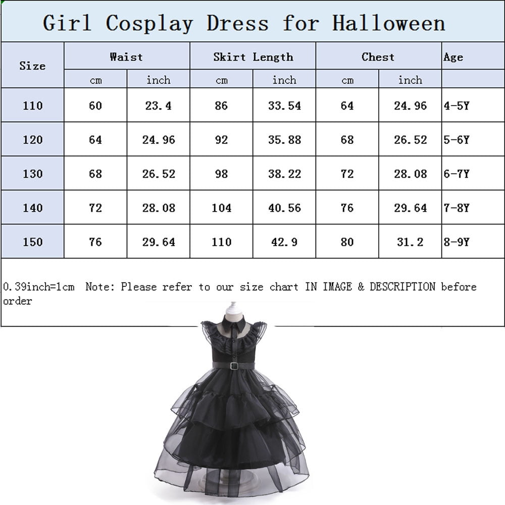 Girls Wednesday Addams Costumes Dress Kids Halloween Cosplay Party Outfit