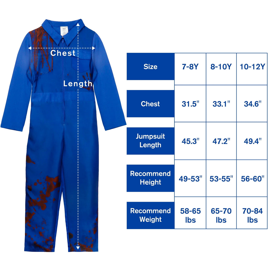 Halloween Zombie Killer Costume for Big Kids Boys Scary Horror Jumpsuit with Accessories 10-12 Years