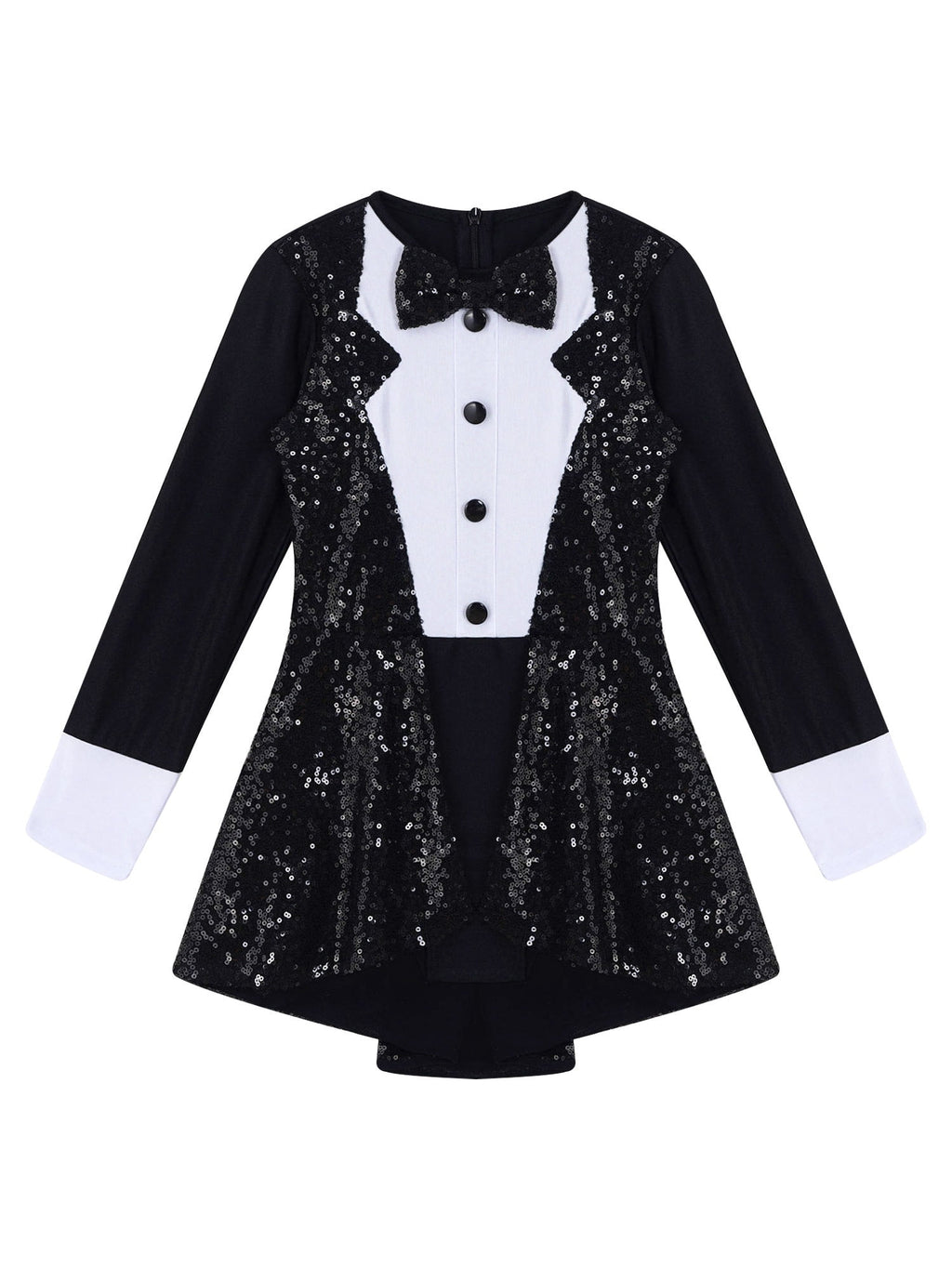 TiaoBug Kids Girls Magician Costume Long Sleeve Sequins Leotards Halloween Fancy Dress Up Outfits Black 8