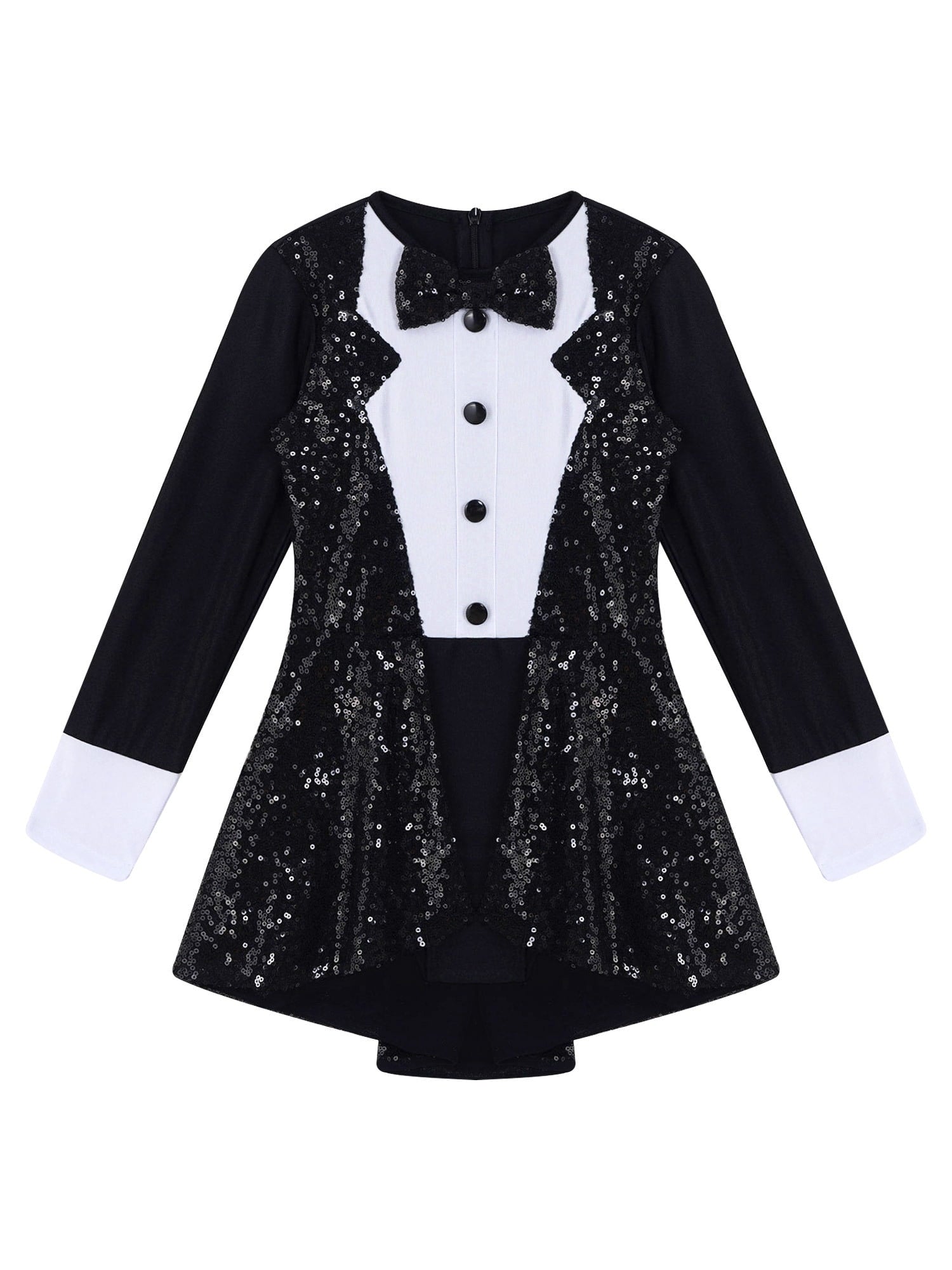 TiaoBug Kids Girls Magician Costume Long Sleeve Sequins Leotards Halloween Fancy Dress Up Outfits Black 8