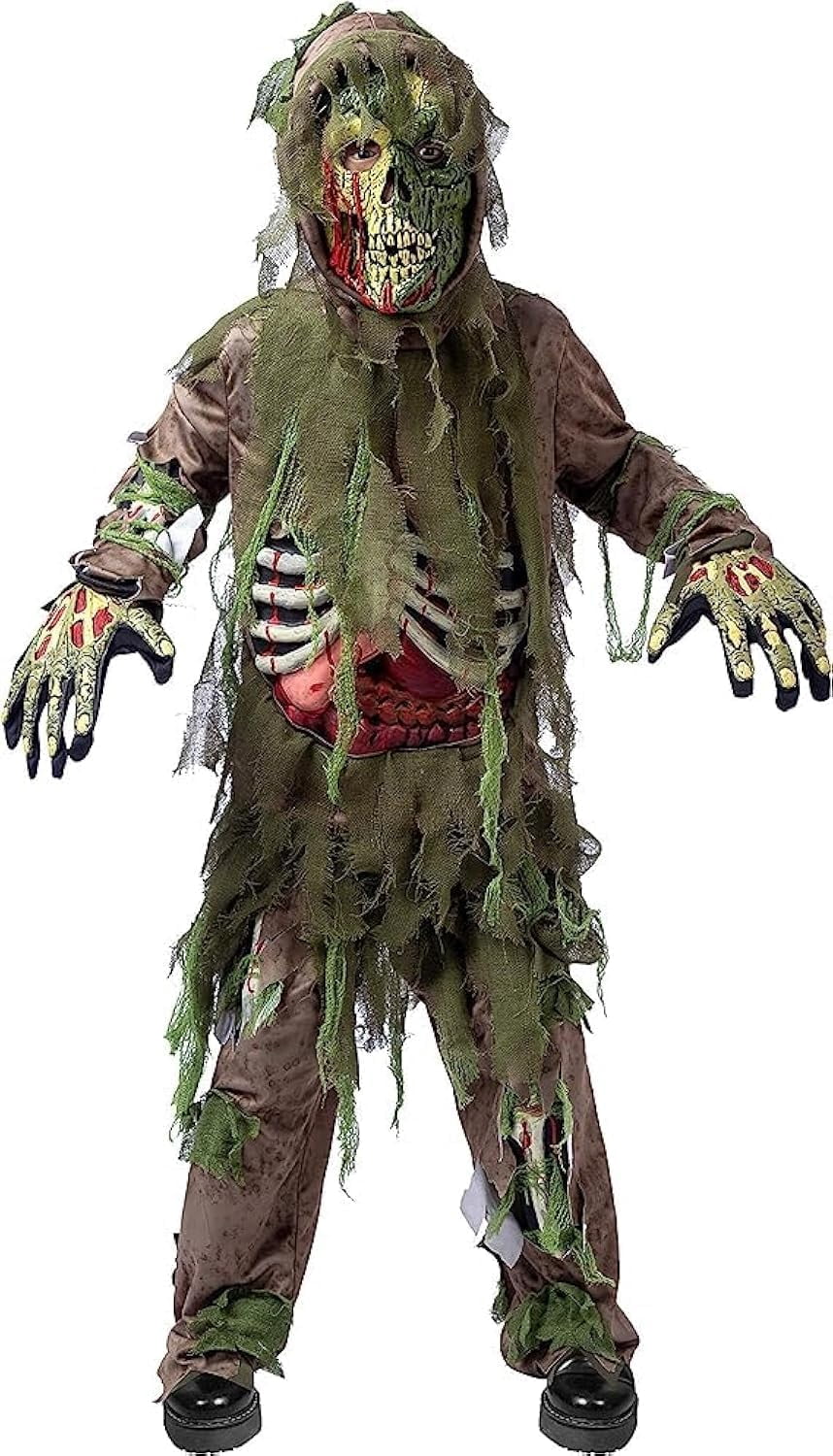  Halloween Swamp Skeleton Living Dead Zombie Costume for Boys, Scary Zombie Costume for Kids Halloween Monster Themed Party Dress Up