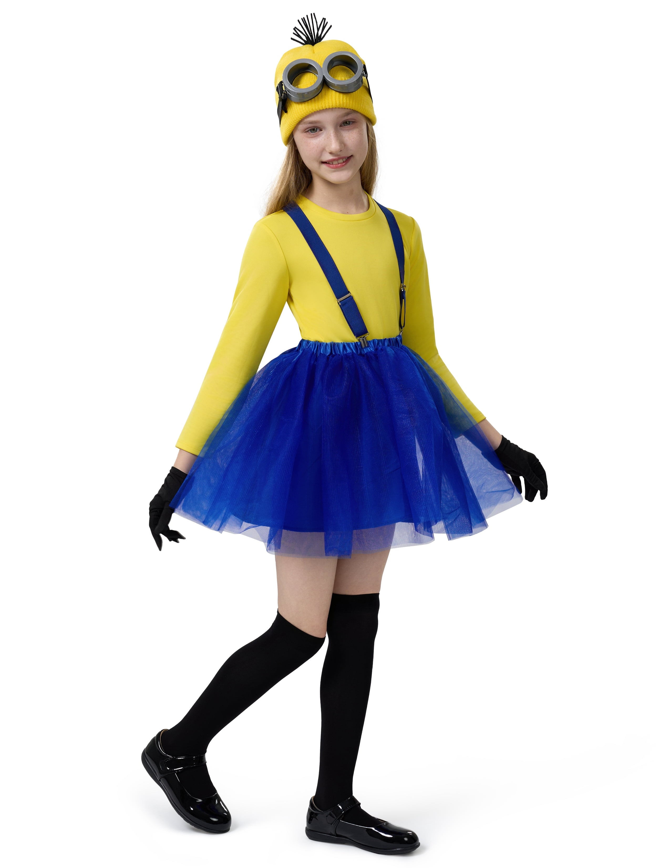  Halloween Kids Costume Accessories Set with Goggles/Beanie/Yellow Tutu Shirt/Suspenders/Gloves for Halloween Fancy Party Dress up Cosplay