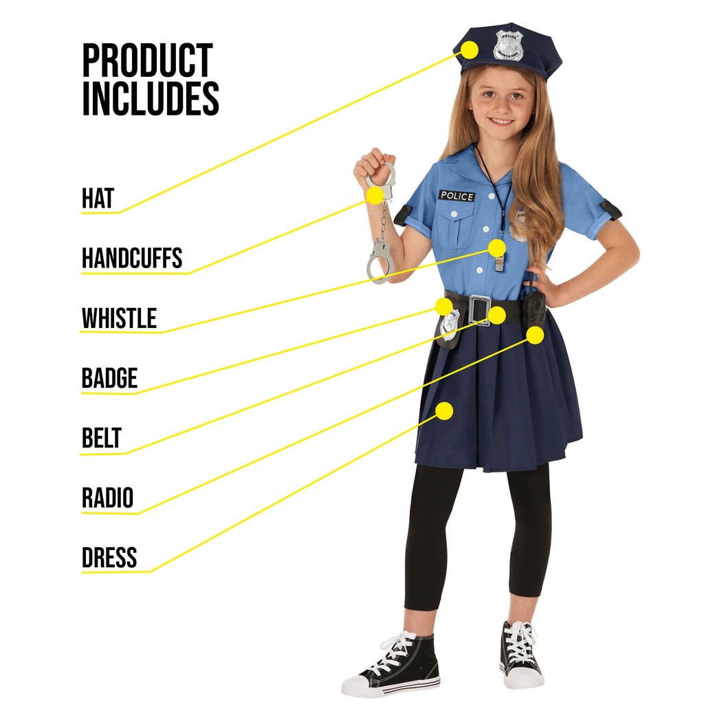  Blue Police Girl Costume Toys Kids Officer Cop Uniform Dress Halloween Halloween Blue L