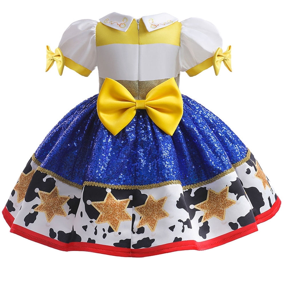 Little Girls Cowgirl Sequins Costume Dress Up Halloween Birthday Party Outfit with Hat 5-6Y