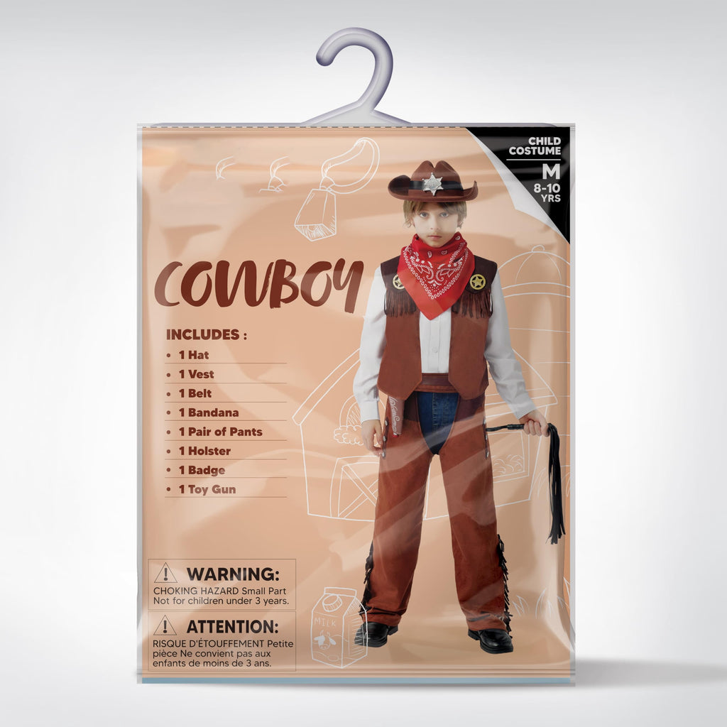  Halloween Cowboy Costume for Boys, Kids Cowboy Costume Set, Brown Western Style Cowboy Outfit with Cowboy Hat for Toddler Dress-up Party Cosplay