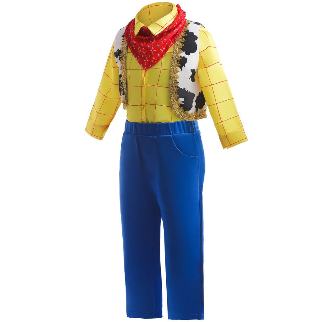 Kids Halloween Cowboy Costume Plaid Shirt with Vest and Red Bandana Hat Set