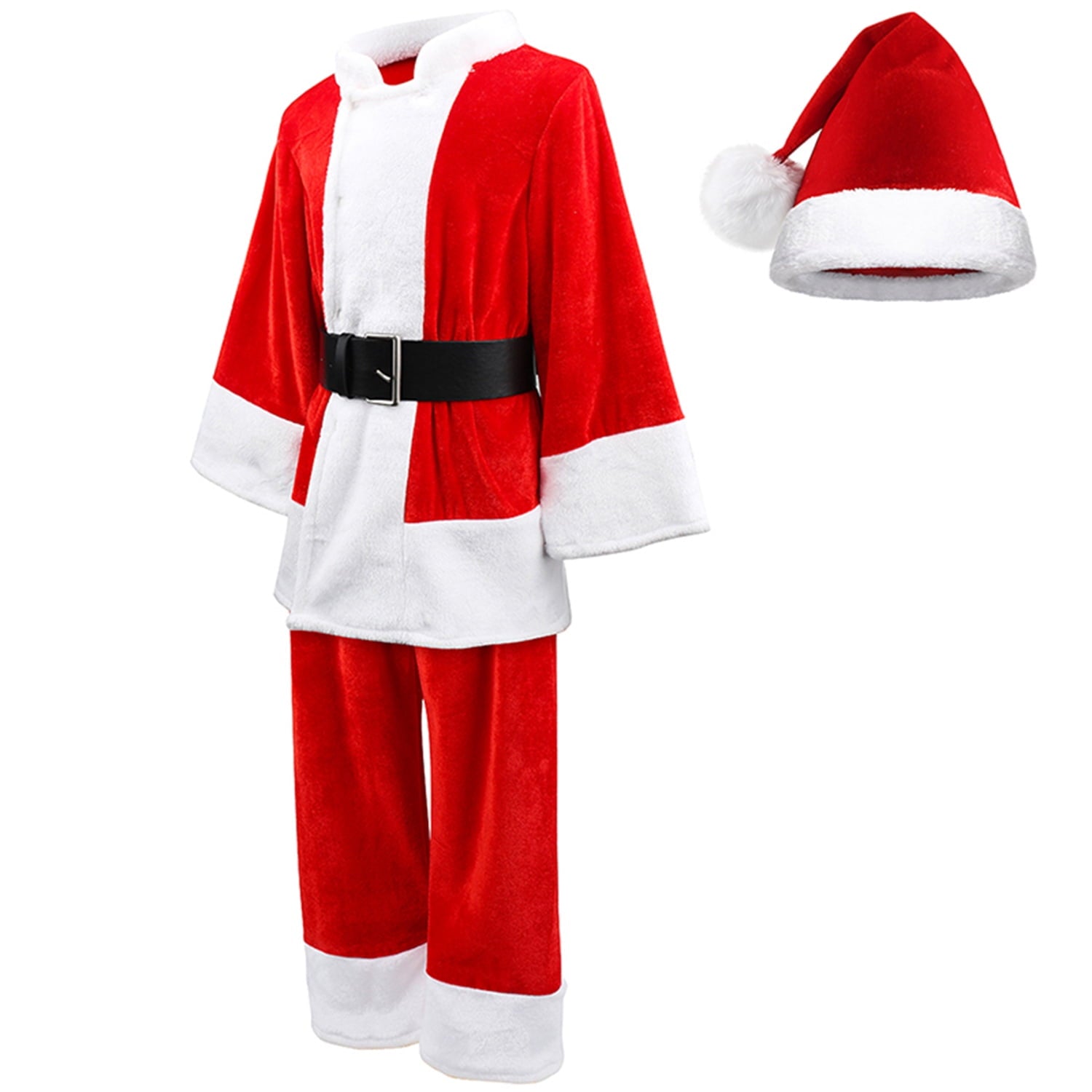  Child Santa Suit Deluxe Plush Christmas Childrens Santa Claus Kids Halloween Costume Cosplay for 4+ years