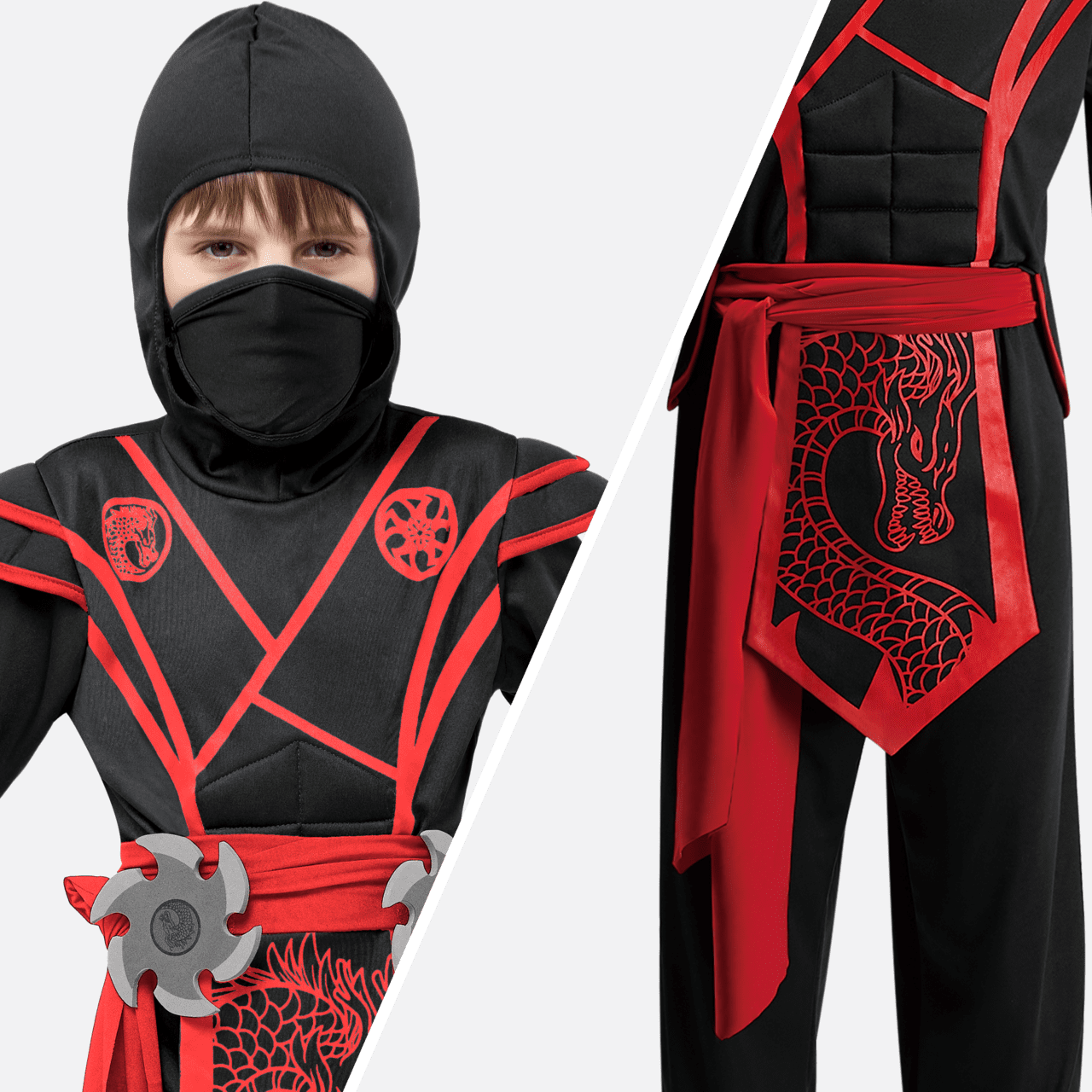  Ninja Costume for Kids, Ninja Dragon Costume Set, Boys Halloween Outfit for Dress-up and Role-play Party