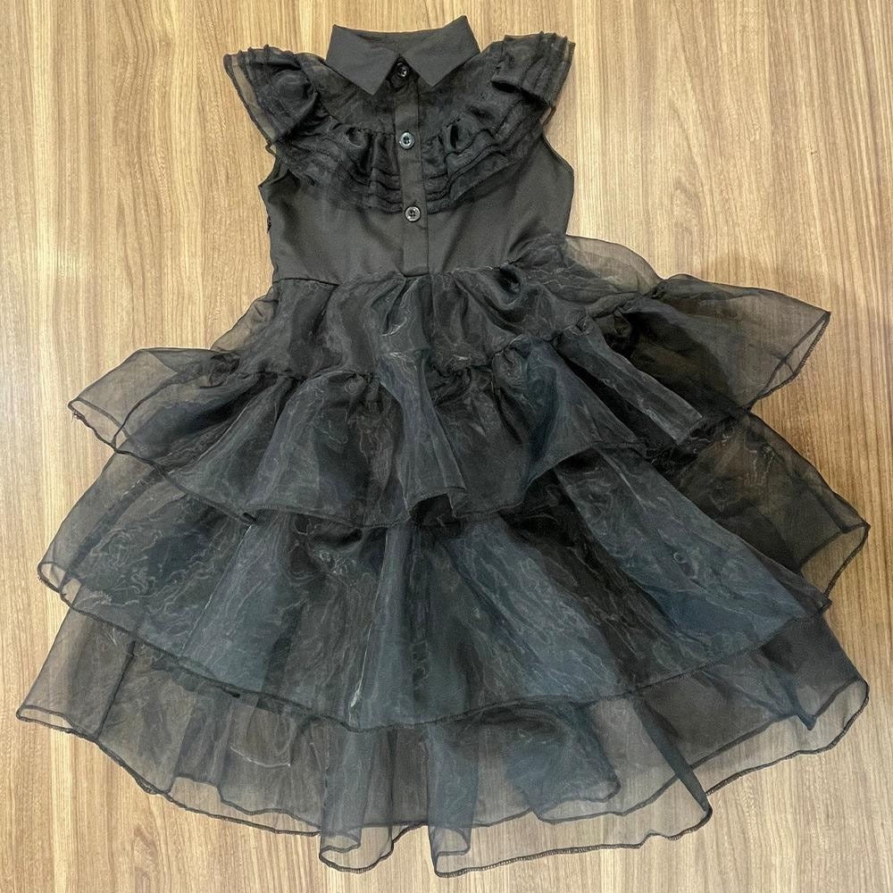 Girls Wednesday Addams Costumes Dress Kids Halloween Cosplay Party Outfit