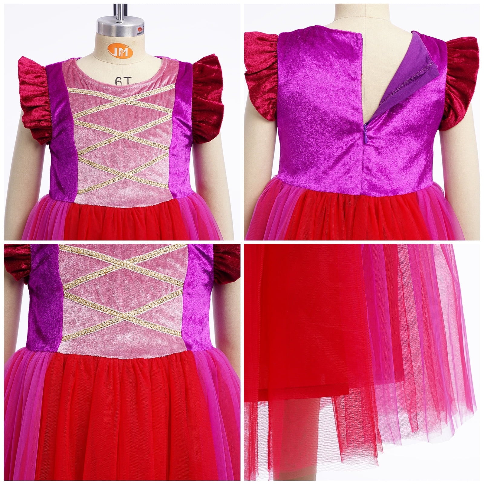 IBTOM CASTLE Kids Girls Witch Costume Tulle Dress Velvet Hooded Cloak Wigs Set Halloween Cosplay Birthday Party Carnival Dress up Outfit 4-5 Years Purple 2pcs