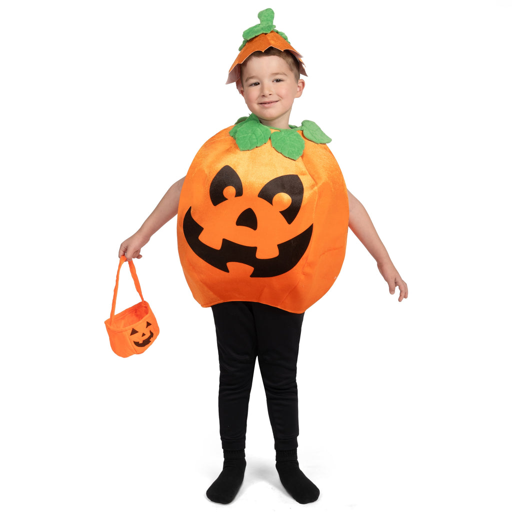  Child Pumpkin Costume with Toy Basket for Kids Toddler Halloween Dress Up Pumpkin Themed Party Role Play Cosplay