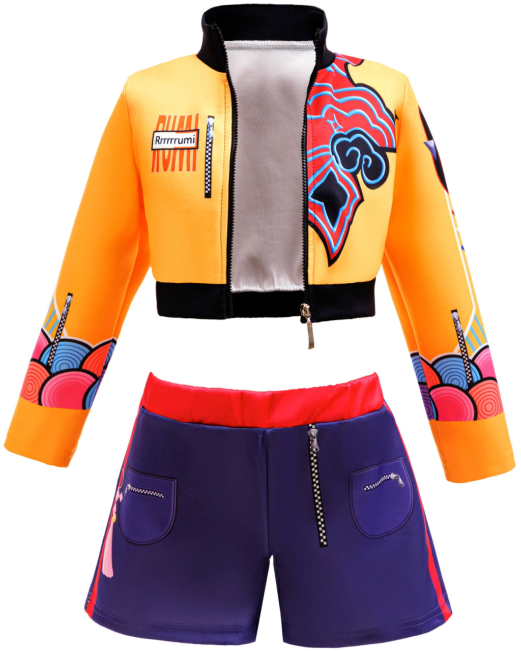 3in1 Sets Girls POP Singer Orange Costume Halloween Fancy Dress Up Kids Jacket Vest Short 9-10Y