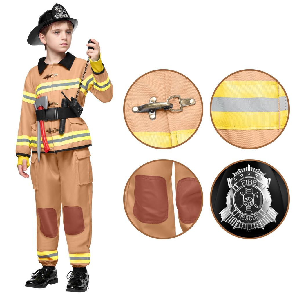  Halloween Kids Fireman Costume, Firefighter Costume for Boys Toddler Halloween Party Dress Up 3-7 Years