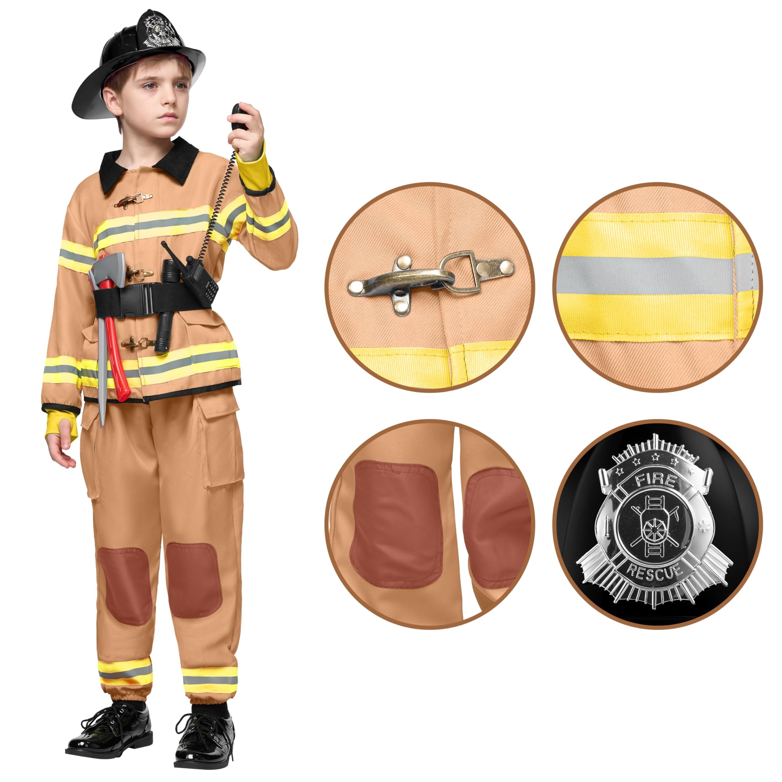  Halloween Kids Fireman Costume, Firefighter Costume for Boys Toddler Halloween Party Dress Up 3-7 Years