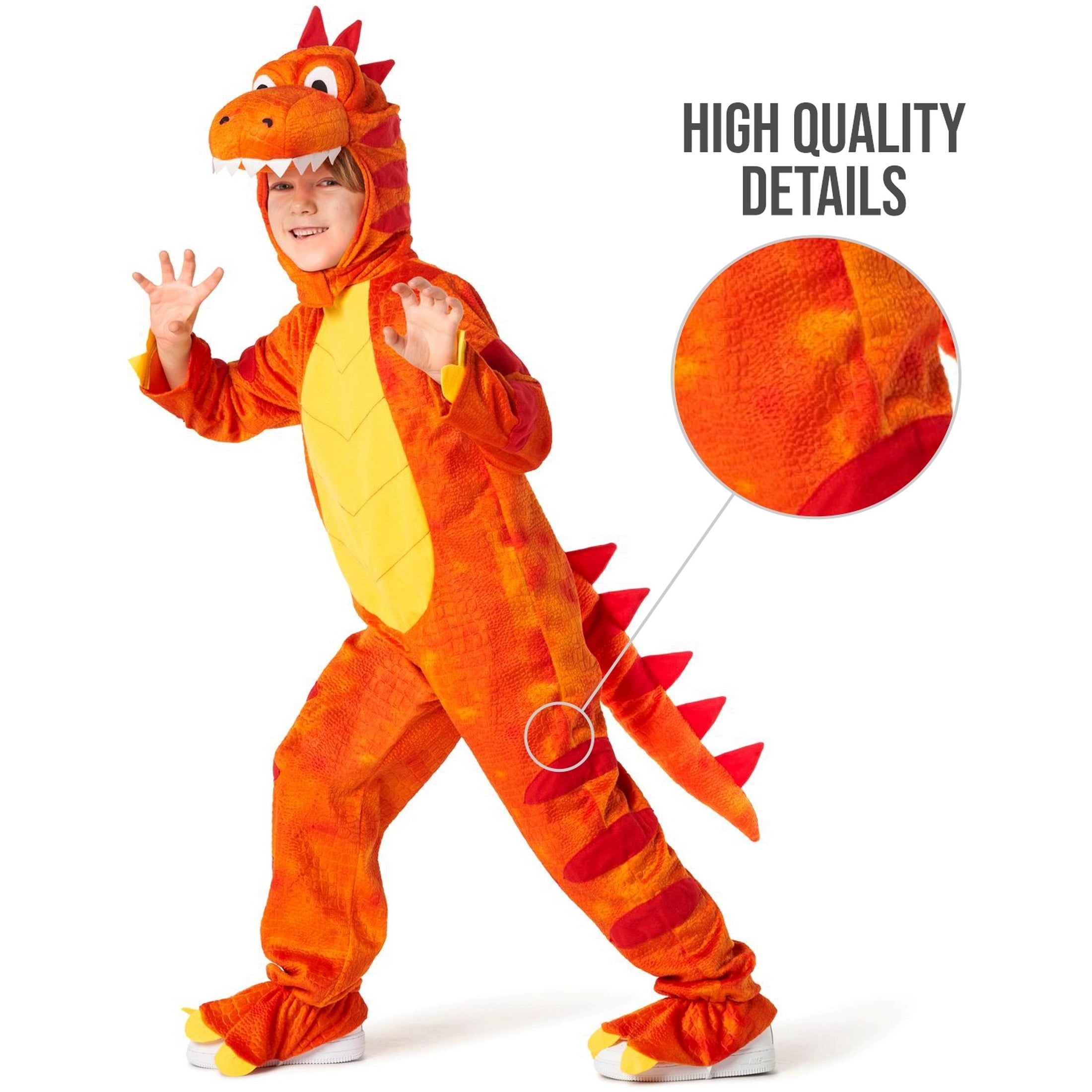  Kids Orange T Rex Costume Boys Girls Dinosaur Jumpsuit Fancy Dress Halloween Orange S