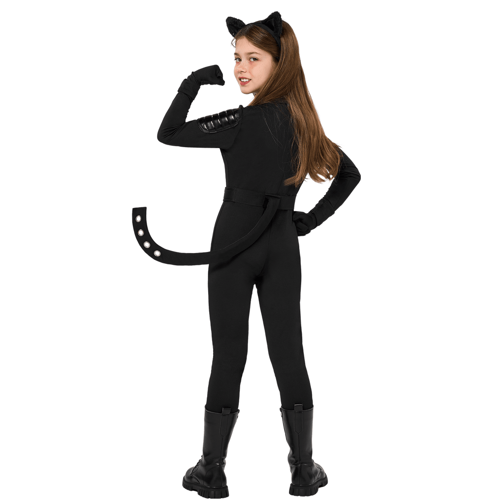  Black Cat Costume for Girls, Kids Cat Outfit Set with Tail, Child Black Cat Halloween Costume for Cosplay Party