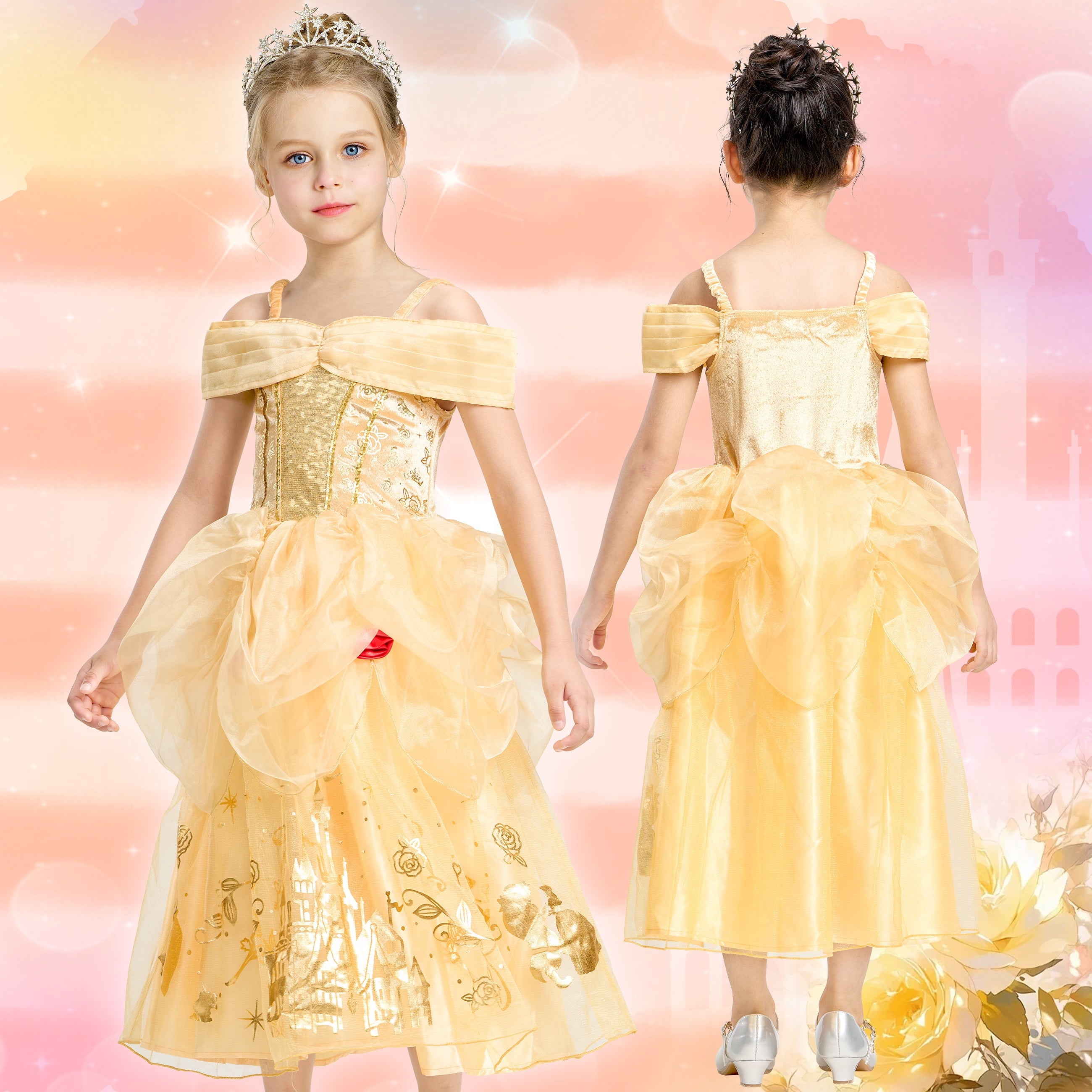 Girls Princess Dress up Clothes, 3Pack Princess Costume Trunk for Kids Pretend Play Christmas Birthday Gift