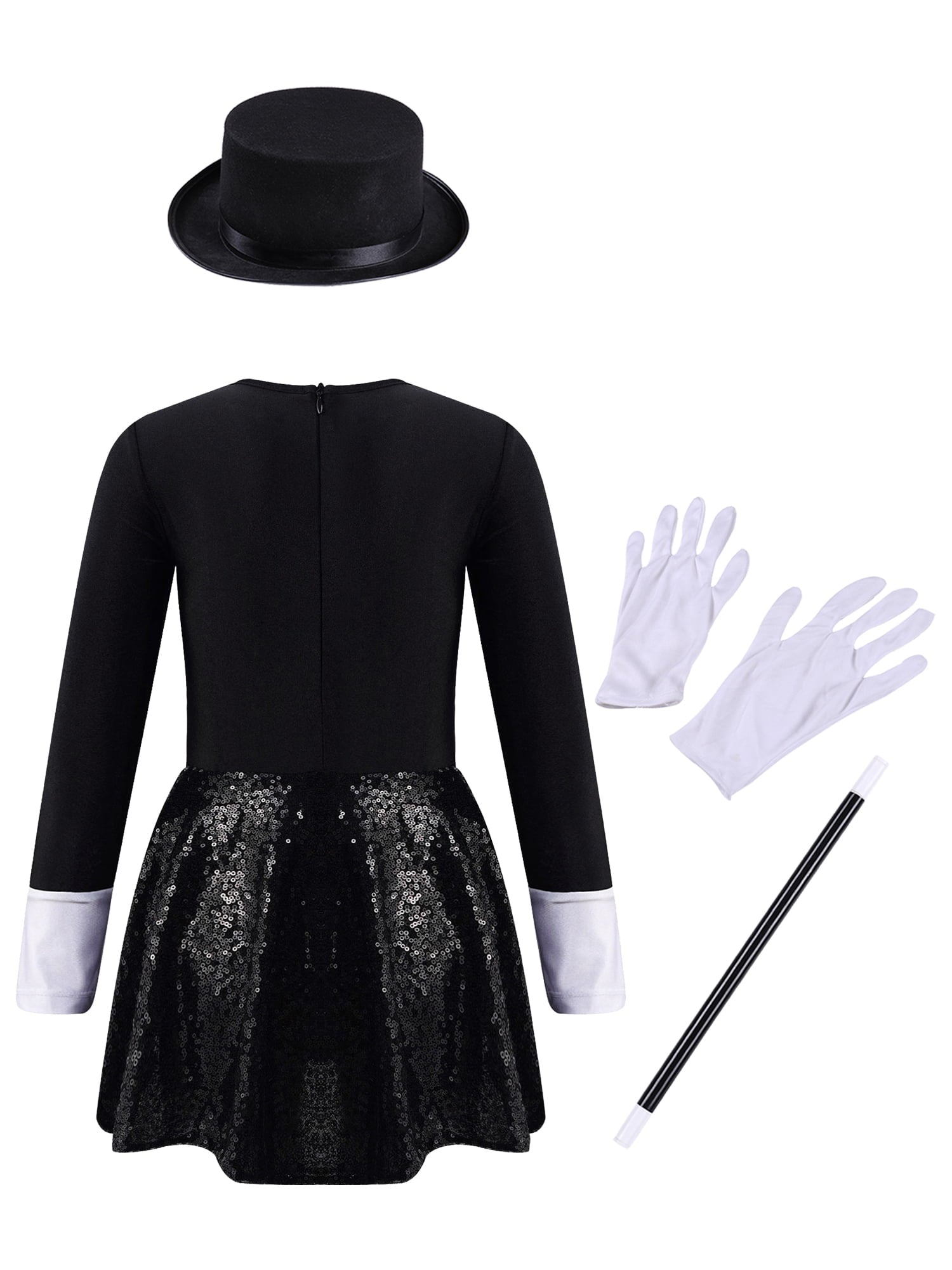 TiaoBug Kids Girls Magician Costume Long Sleeve Sequins Leotards Halloween Fancy Dress Up Outfits Black 8