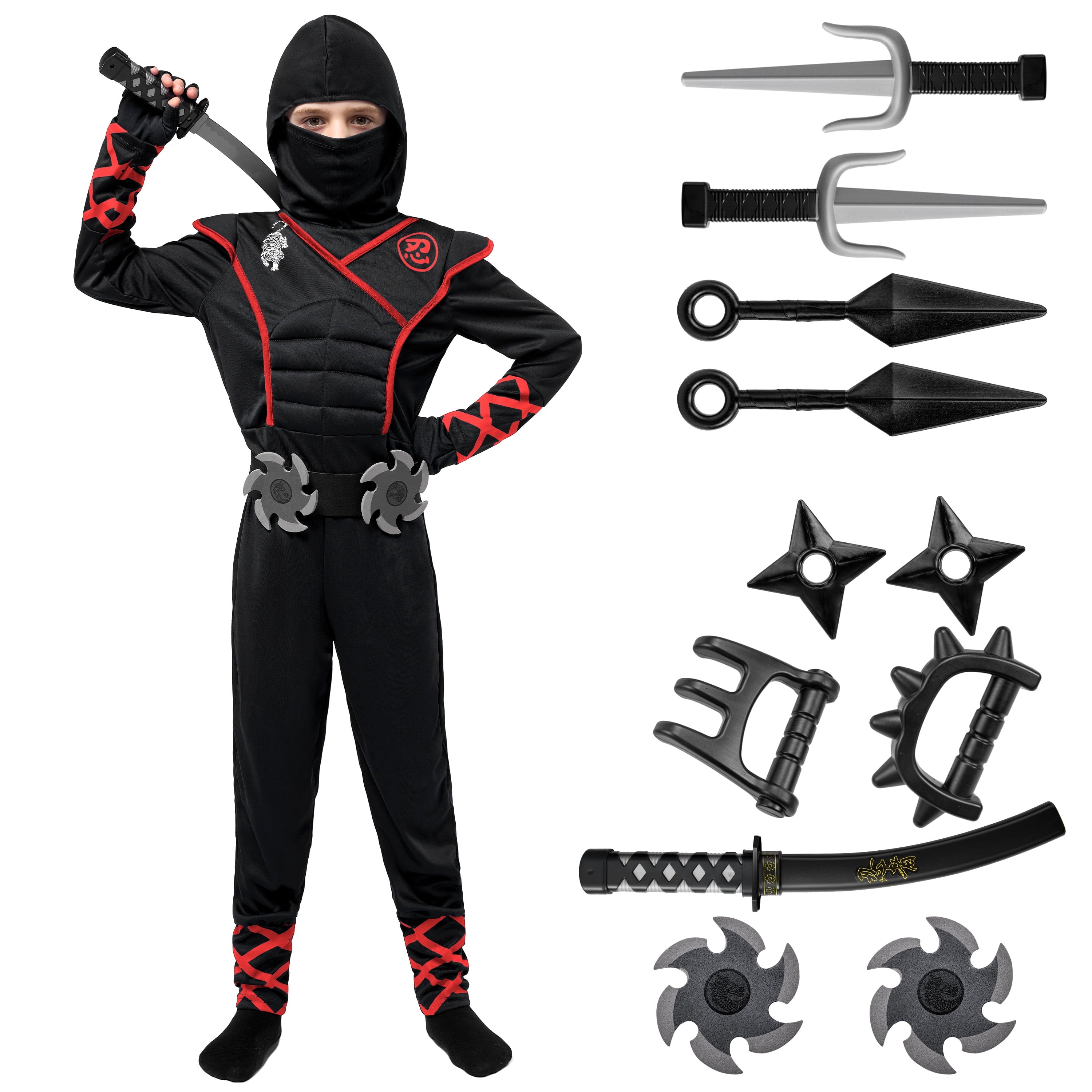  Kids Ninja Costume for Boys Halloween Fancy Dress Costume for Kids Age 3 & up