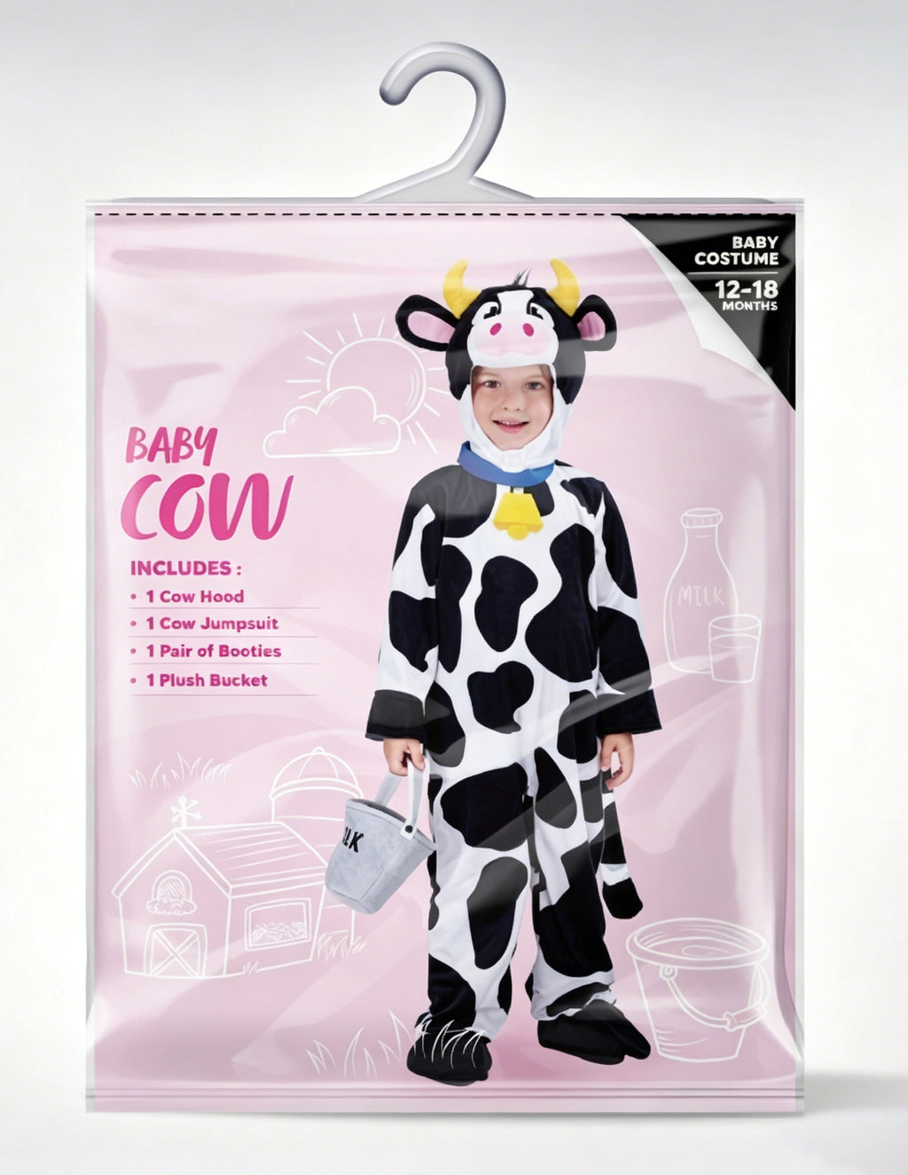  Baby Cow Costume with Milking Bucket for Toddler, Kids Halloween Farm Party Dress up Role Playing Cosplay 0-5 Years