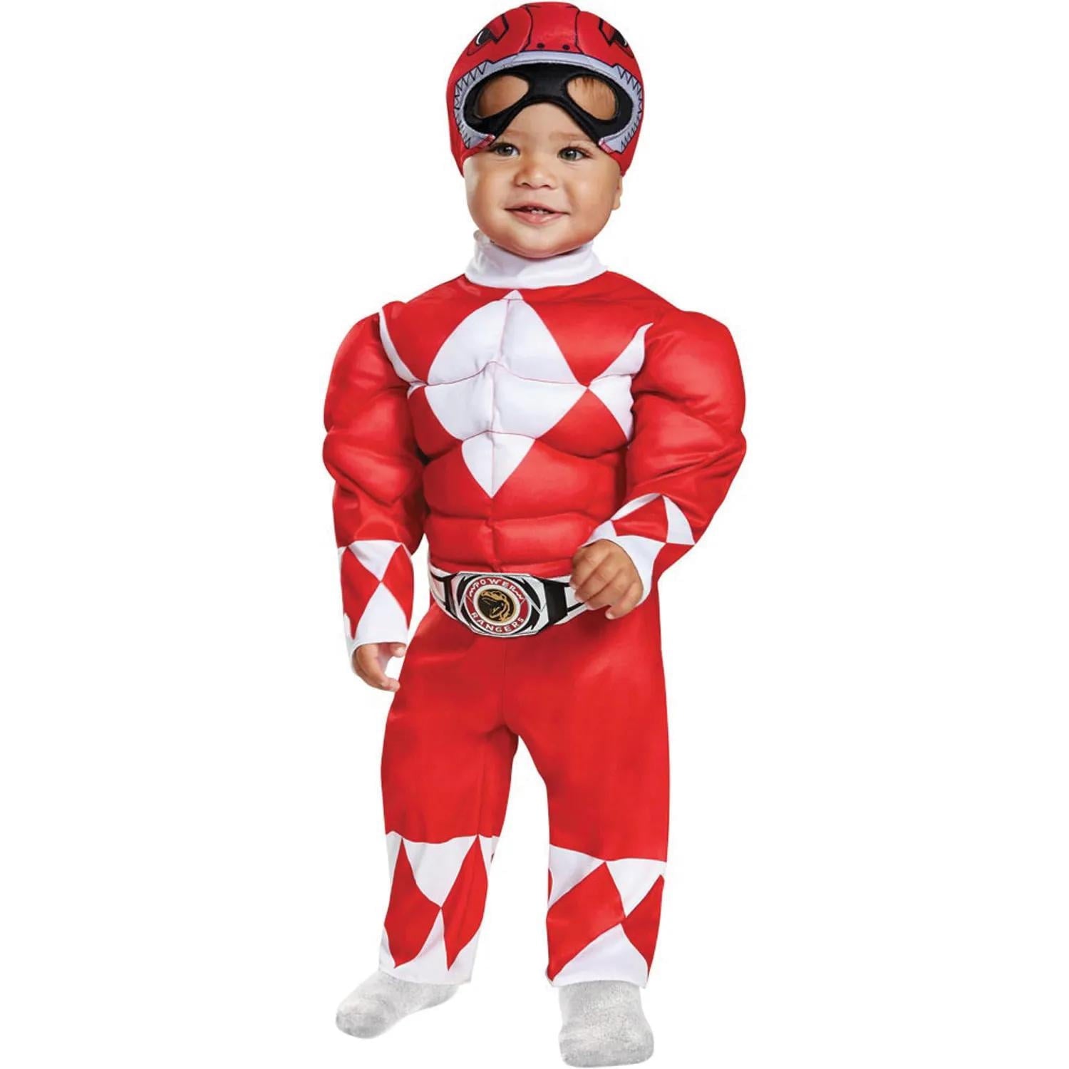  Toddler Boys' Mighty in Red Ranger Muscle Jumpsuit Costume - 3T-4T