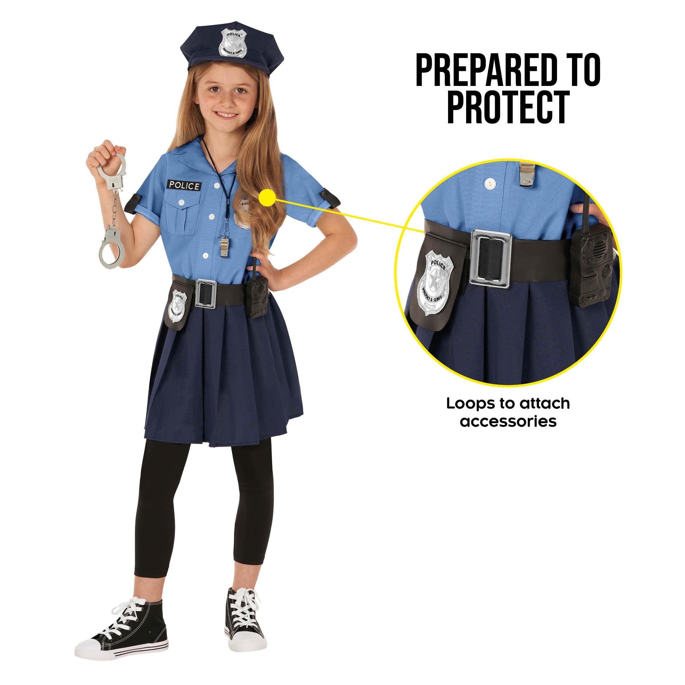  Blue Police Girl Costume Toys Kids Officer Cop Uniform Dress Halloween Halloween Blue L