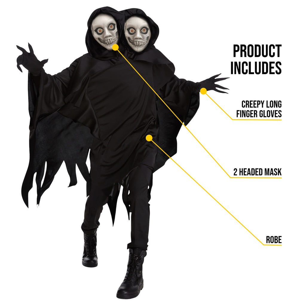  Kids 2 Headed Ghoul Costume Boys Girls Grim Reaper Death Halloween Halloween Black M