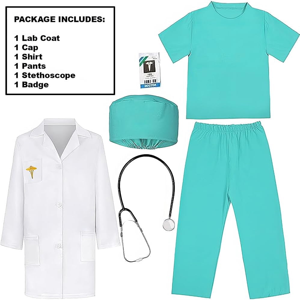 Amscan Unisex Doctor Halloween Costume for Kids, Includes Coat, Shirt, Pants, Hat, Stethoscope and Badge