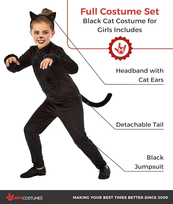 Fun Shack Girls Black Cat Costume Kids Animal Halloween Fancy Dress Kitty Catsuit Halloween Black M