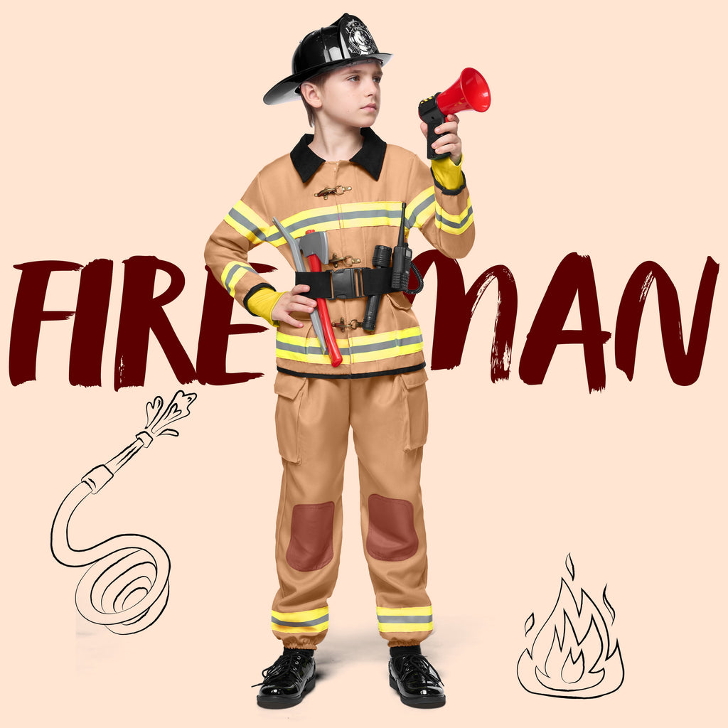  Halloween Kids Fireman Costume, Firefighter Costume for Boys Toddler Halloween Party Dress Up 3-7 Years