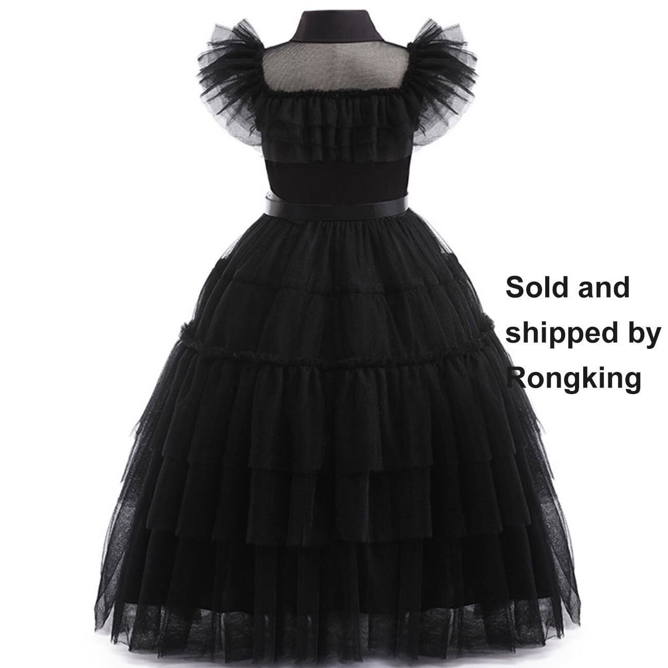  Black Mesh Cosplay Fancy-Dress Costume with Adjustable for Child, Little Girls 120 for 5-6Y