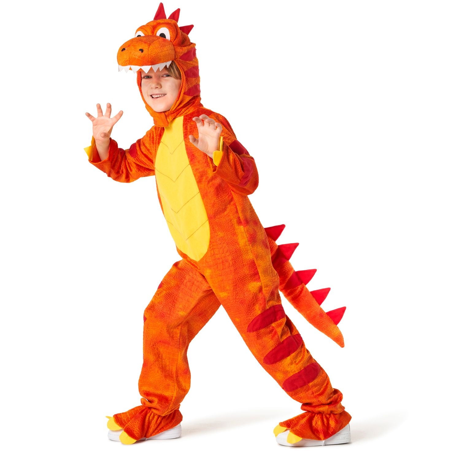  Kids Orange T Rex Costume Boys Girls Dinosaur Jumpsuit Fancy Dress Halloween Orange S